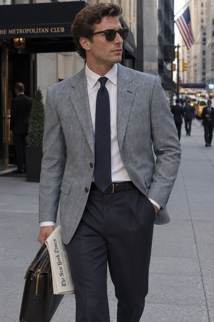 Classic Preppy linen Jones New York blue plaid Sports Coat Size 42S business
